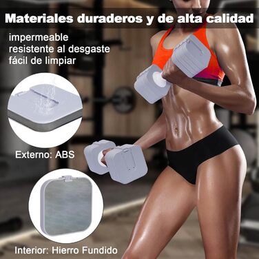 Регульовані гантелі 10 кг (2 x 5 кг), водонепроникні, компактні, легко регулюються, ідеальні для домашніх тренувань (сірі)