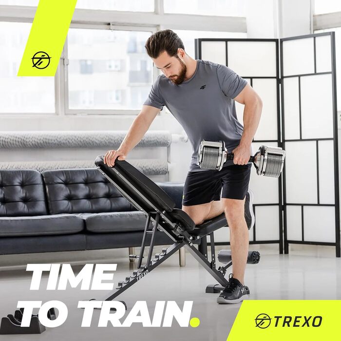 Регульована гантеля TREXO хромована 3-32 кг, 30 рівнів ваги, з ергономічною нековзкою ручкою для силових тренувань і фітнесу