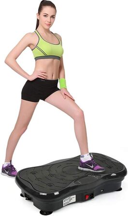 Вібраційна платформа для фітнесу з LCD-дисплеєм та пультом, 2 резинки, Bluetooth-динамік, чорно-білий (чорний)