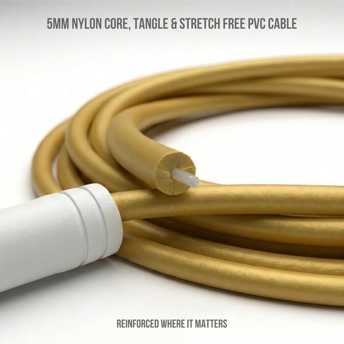 Професійна скакалка Elevate Speed Rope MAX з міцного ПВХ з нейлоновим сердечником, 5 мм, довжина до 3 м, золоті ручки