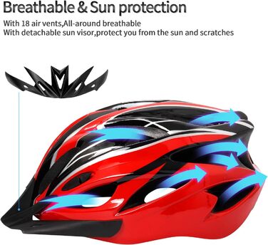 Велосипедний шолом ioutdoor для дорослих, CE EN1078, EPS + PC, з візором, регульований (56-62 см), червоно-чорний