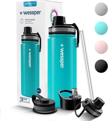 Термос пляшка Wessper 500 мл, нержавіюча сталь, герметична, BPA Free, 3 кришки, синя, для спорту, дітей і дорослих, кемпінг, велосипед, outdoor