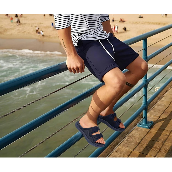 Чоловічі спортивні сандалії KuaiLu з м'якою устілкою, ортопедичні для фасціїту, Outdoor, Wander, легкі, відкриті пальці, регульована липучка, сланці (Морський, 45 EU)