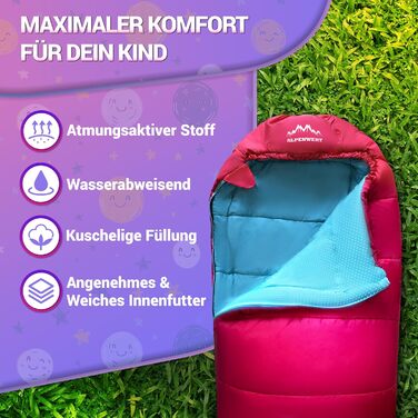 Дитячий спальний мішок Alpenwert® для літа – росте разом з дитиною! [130–170см] – Вага 920г, компактний [32×19см] – Ідеально для кемпінгу, фестивалів, відпочинку на природі – спальний мішок-кокон для дітей від 6 років, рожевий/світло-блакитний