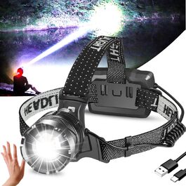Фолето LED налобний ліхтар з акумулятором 9000 mAh, регульоване світло, 3 режими, IPX5 водонепроникність, 90° регулювання, з датчиком, для кемпінгу, риболовлі, бігу