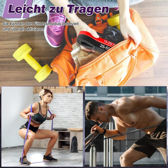 Еластичні гумки для фітнесу, стрічки опору 5-100LB, для силових тренувань, пілатесу, фізіотерапії, йоги, допомога при підтягуванні, для чоловіків та жінок (4 шт.) чорний+червоний+жовтий+фіолетовий