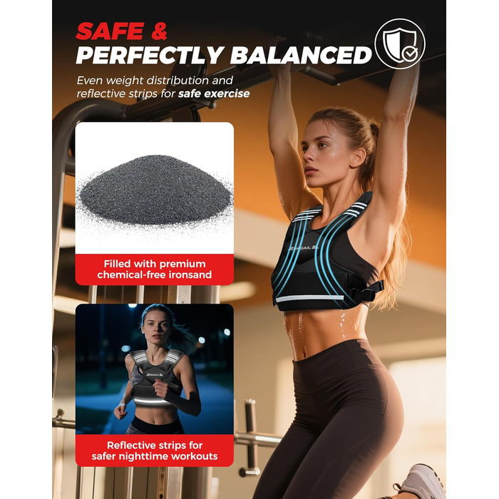 Вага для тренувань BAGAIL: регульована жилетка з відстібними вагами, 1.8-4.5 кг, чорна