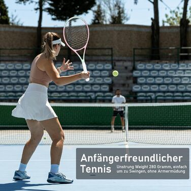 Набір тенісний OGEENIER 27 дюймів для дорослих (жінок/чоловіків), для початківців: 2 ракетки, 2 намотані ручки, 3 м'ячі, 2 демпфери, сумка (рожевий)