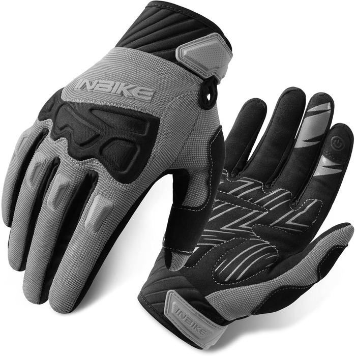 Рукавички INBIKE MTB для мотокросу та гірського велосипеда з захистом пальців TPR та SCR-подушечкою, сірі, розмір M