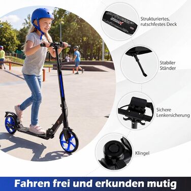 COSTWAY Розкладний електросамокат з дзвіночком та підніжкою, регульована висота керма, для дітей та дорослих (блакитний)