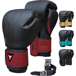 Боксерські рукавички Mytra Fusion 16oz з бинтами, чорні/бордові, для MMA, Муай Тай, кікбоксингу, чоловічі та жіночі