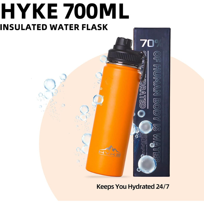 Термобутилка U2PICK 700 мл, вакуумна, герметична, BPA Free, для спорту та подорожей, з 3 кришками, помаранчева