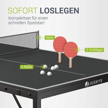 Juskys Міні-стіл для пінг-понгу Flexi з аксесуарами - компактний, складний стіл для гри вдома та в дорозі - набір для настільного тенісу, чорний