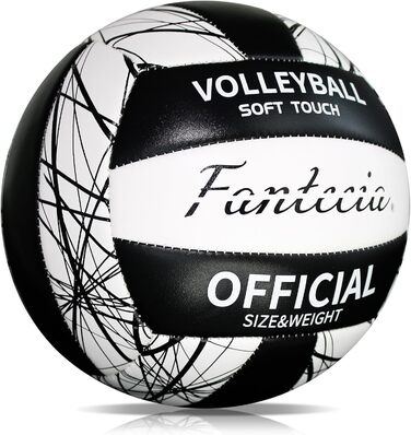 Волейбольний м'яч Fantecia розмір 5 для гри на вулиці, м'який пляжний волейбол для підлітків і дорослих, для тренувань початківців, чорний