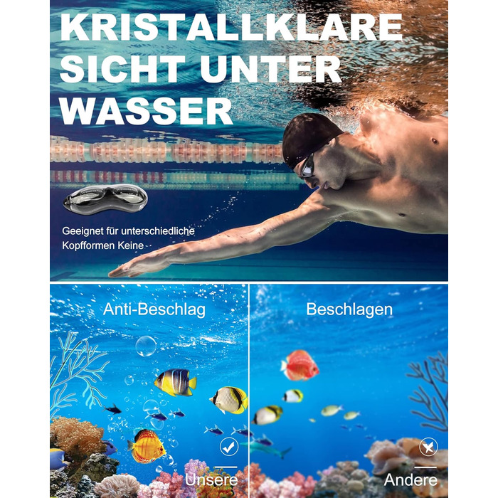 Окуляри для плавання Zerhunt: чоловічі, жіночі, дитячі. Антизапітніння, захист від УФ. Для дайвінгу та водного спорту. Підходять для дітей від 10 років. Прозорі.