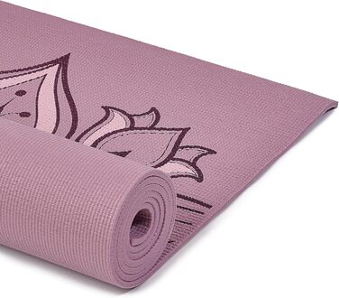 Килимок для йоги Von Yoga Studio з малюнком мандали, 183x61 см, 6 мм, неслизький, зносостійкий PVC, колір Лотос Dusty Pink