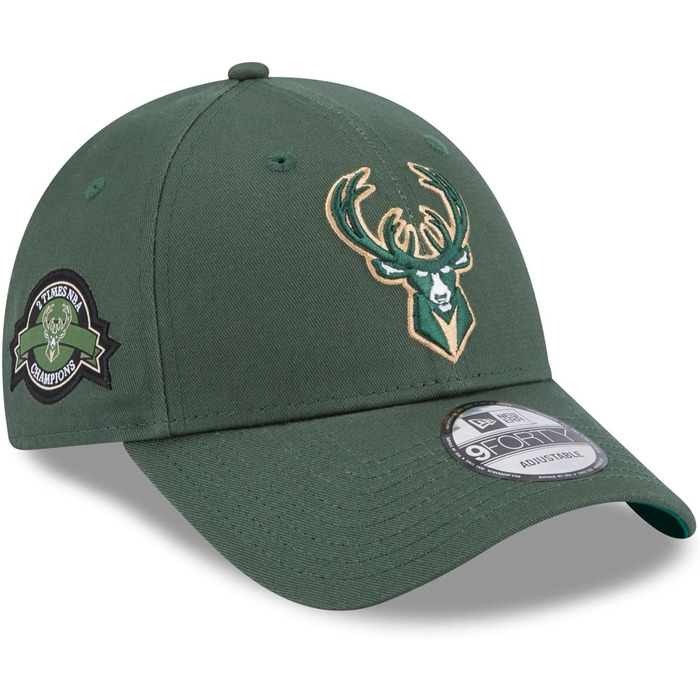 Кепка New Era Milwaukee Bucks NBA з нашивкою збоку, зелена, 9Forty, регульована, темно-зелений