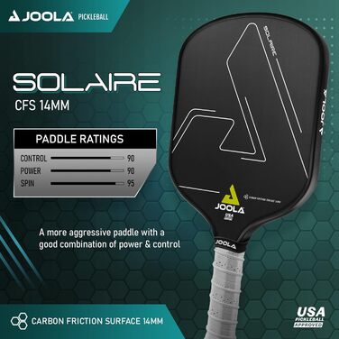 JOOLA Solaire професійна ракетка для піклболу з карбоновою поверхнею, поліпропіленовий стільниковий сердечник 14 мм, ідеальний баланс спіну, сили та контролю
