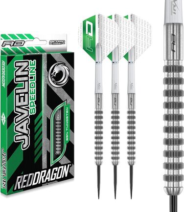 Дротики для дартсу Red Dragon Javelin Premium, вольфрамові, 26 г, 2 шт, стіл-тіп, з оперенням і хвостовиками