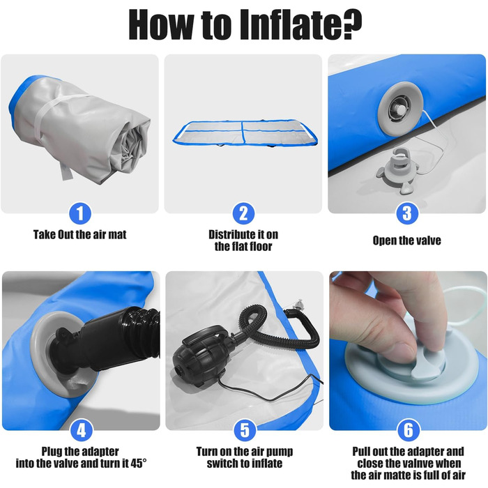 Надувна гімнастична мата Tumble Track, 3м/4м/5м, 10см, протиковзка, для дому, спорту, йоги, фітнесу, челедингу, водного спорту (Блакитна, 300x100x10 см)