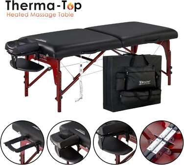 Масажний стіл Master Massage Therma Top, косметологічна, складна, з підігрівом, для Рейкі, дерев'яний, 71 см, чорний