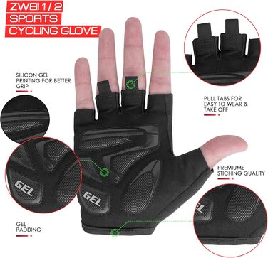 Чоловічі велосипедні рукавички напівпальці, дихаючі, для відпочинку та спорту, з гелевою підкладкою, антиковзаючі, для активного відпочинку та тренувань, зелені (XL, червоні)