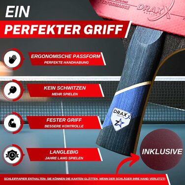 Набір ракетки для настільного тенісу DRAXX SPORTS 7 зірок | Професійна карбонова ракетка для контролю, обертання та потужності | Ультралегка, 175г | Губка 2мм & Високопродуктивний накладка