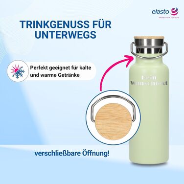 Трінкфляшка 500 мл з нержавіючої сталі з подвійними стінками - ізольована пляшка для холодних напоїв, не протікає, з ручкою, колір: фіолетовий (зелений з текстом на замовлення)