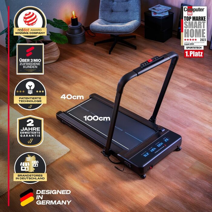 Sportstech Walking Pad: біговий килимок для дому та офісу з регулюванням нахилу до 19%, LED-дисплеєм, компактний та тихий, сумісний з додатком, швидкість до 12 км/год, sPad500/1000 sPad1000