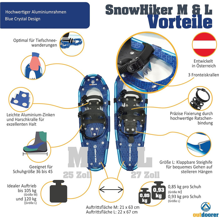Легкі снігоступи outdoorer SnowHiker з алюмінієвою рамою та храповим кріпленням для жінок і чоловіків