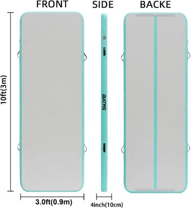 Надувна гімнастична мат Air Turn Track Matte 2-6м, 300x100x10см, з насосом та сумкою, для йоги, фітнесу, чеерлідингу, м'ятно-зелений