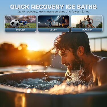 Електрична ванна для криотерапії XL 105GL для дорослих з насосом, термометром та акумуляторами льоду, з надувним кришкою та зливом, для дому