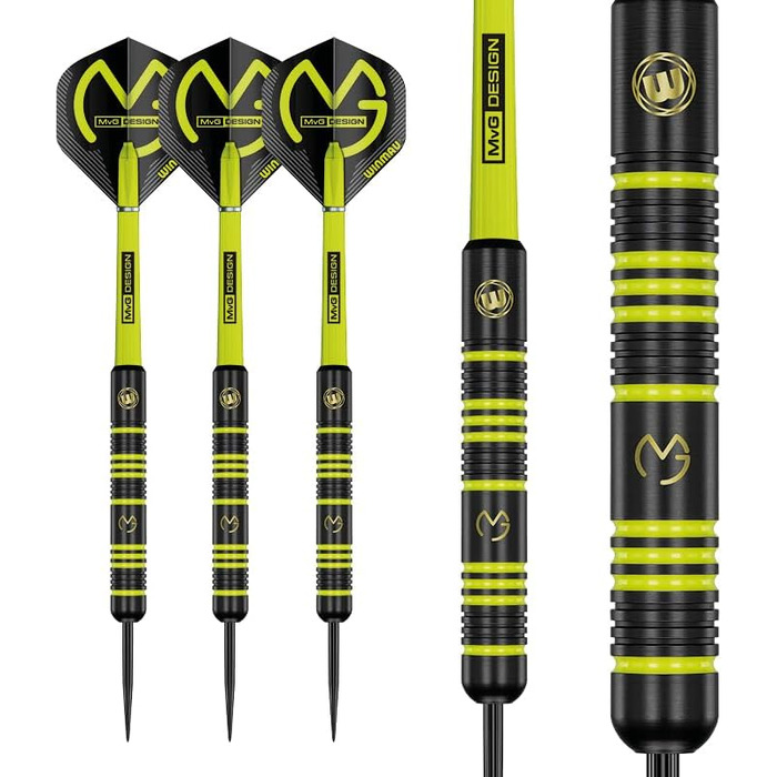 WINMAU Michael Van Gerwen MvG Ambition - Професійний набір дротиків (латунь) з пір'ям та стеблами, сталеві/м'які кінчики, 24 г