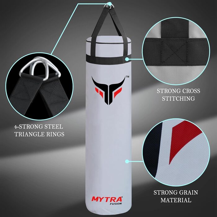 Боксерський мішок Mytra Fusion підвісний, порожній для боксу, MMA, Muay Thai, карате – 2 розміри, 152 см (білий)