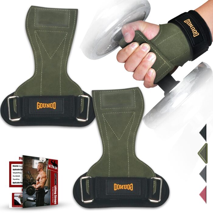 Підтримуючі ремені для тяги AOTWAN з двошарової шкіри, для бодібілдингу та фітнесу, захист зап'ястя, тренувальні ремені для жінок та чоловіків (темно-зелений)
