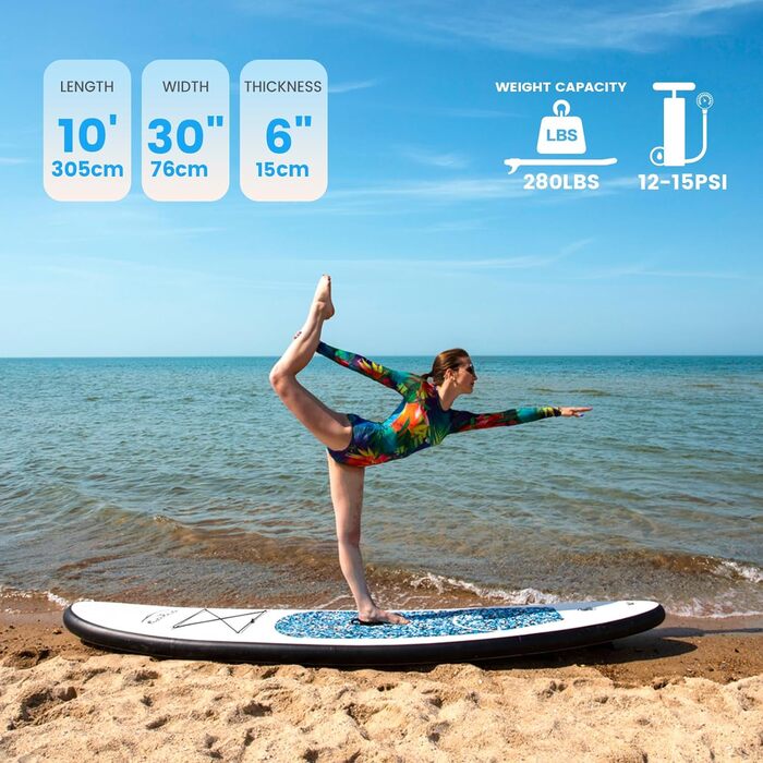 Надувна SUP-дошка FunWater для дорослих, комплект: весло, помпа, рюкзак, лінія безпеки, водонепроникна сумка, синьо-чорна