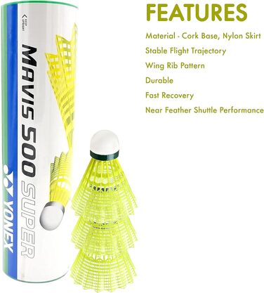 Волан Yonex Mavis 500 Super Nylon (Жовтий) - Упаковка 6 шт. (Японія)