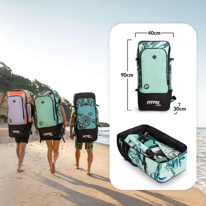 Надувна SUP-дошка FITFIU Fitness OAHU 320x81x15 см з веслом, насосом, 3 плавниками та аксесуарами, тропічний дизайн для сап-серфінгу