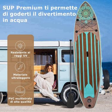 Надувна SUP-дошка MEKETUM 320x80x15 см, до 150 кг, комплект з веслом, насосом та аксесуарами для початківців і дітей, стійка для йоги, риболовлі, моря, літнього відпочинку, легка, стиль Мінтове дерево
