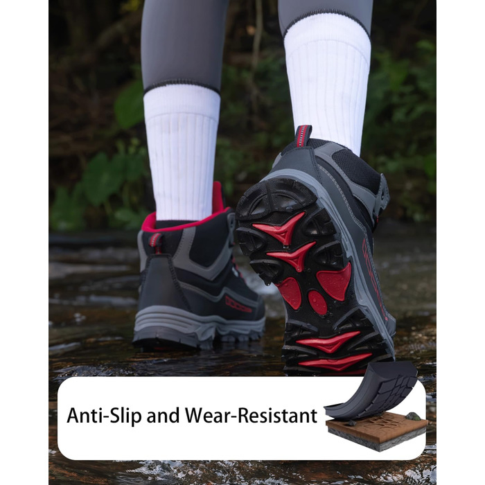 Туфлі для хайкінгу/трекінгу чоловічі та жіночі, водонепроникні, легкі, 37-46 EU, чорно-червоні, середньої висоти