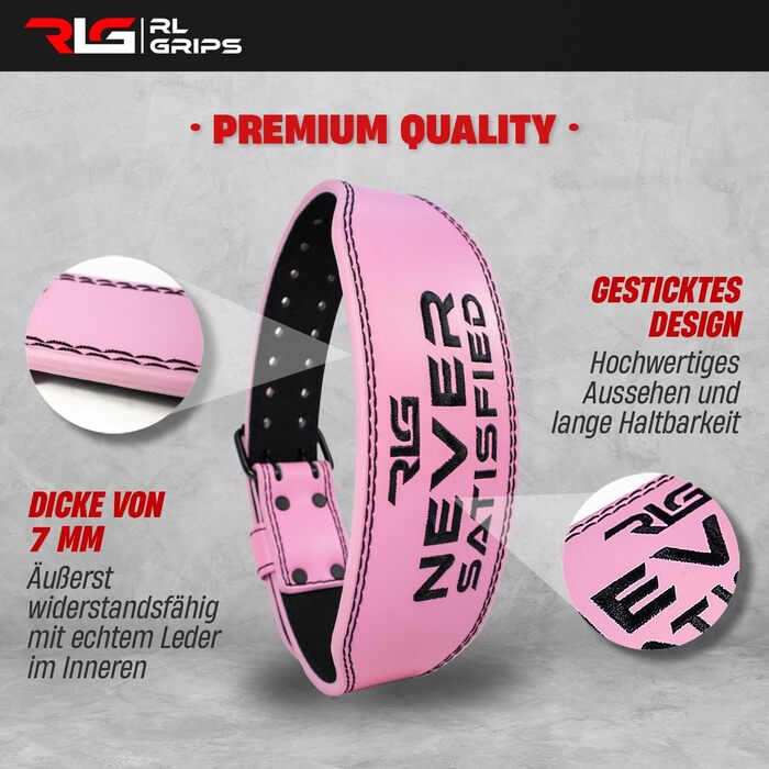 Пояс для важкої атлетики RL Grips Ledergürtel – підтримка попереку для силових тренувань, пауерліфтингу (унісекс), рожевий