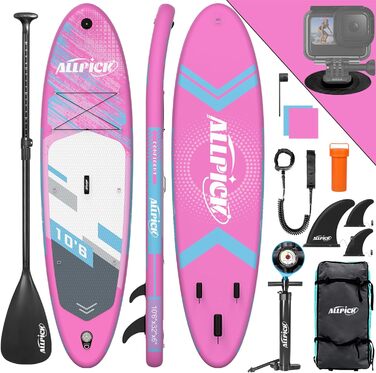 ALLPICK Надувна SUP-дошка 320 см преміум, комплект аксесуарів, універсальне кріплення для камери, для дітей і дорослих, для початківців і досвідчених, вантажопідйомність 150/180 кг, помаранчевий