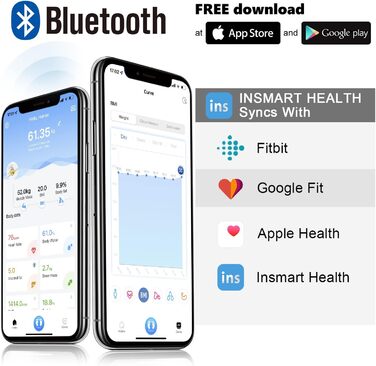 INSMART Розумні ваги для вимірювання складу тіла, Bluetooth, електронні ваги для людей, аналізатор жиру, ІМТ, м'язова маса, білок, вага кісток, BMR