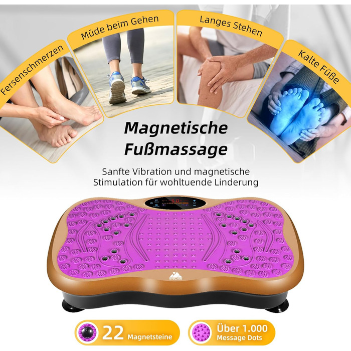 Вібраційна платформа EVOLAND з 5 програмами тренувань, Bluetooth, стрічки опору для всього тіла (фіолетовий)