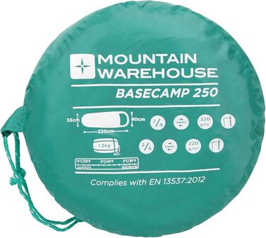 Спальний мішок Mountain Warehouse Basecamp 250 - для дорослих та дітей, блакитно-зелений