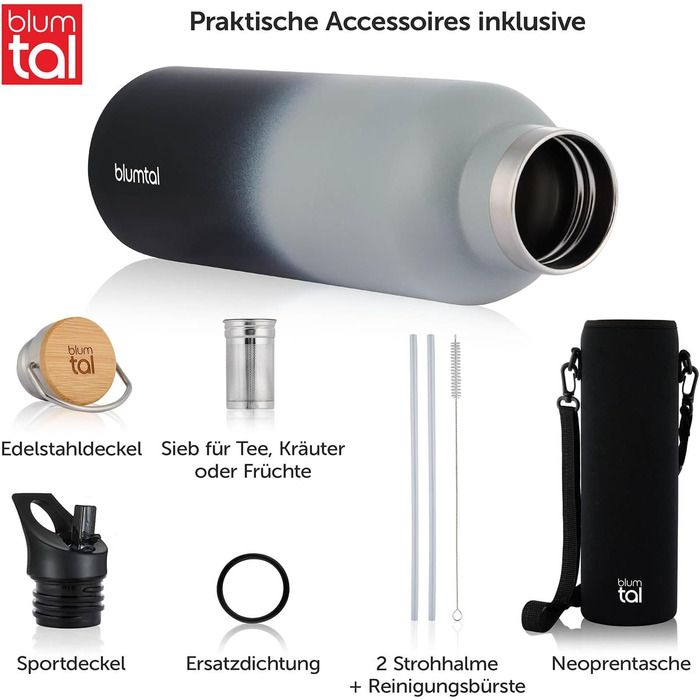 Термосфляка Blumtal 1л з нержавіючої сталі, подвійні стінки, ізоляція, без BPA, зелений колір