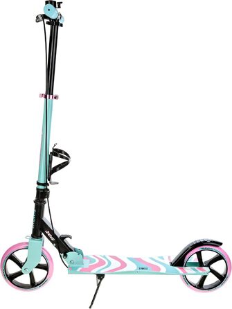 Самокат Raven Zea Mint/Pink для дорослих і дітей, складний, 200 мм, з ручним гальмом, дзвіночком і тримачем для пляшки, міський кік-скутер
