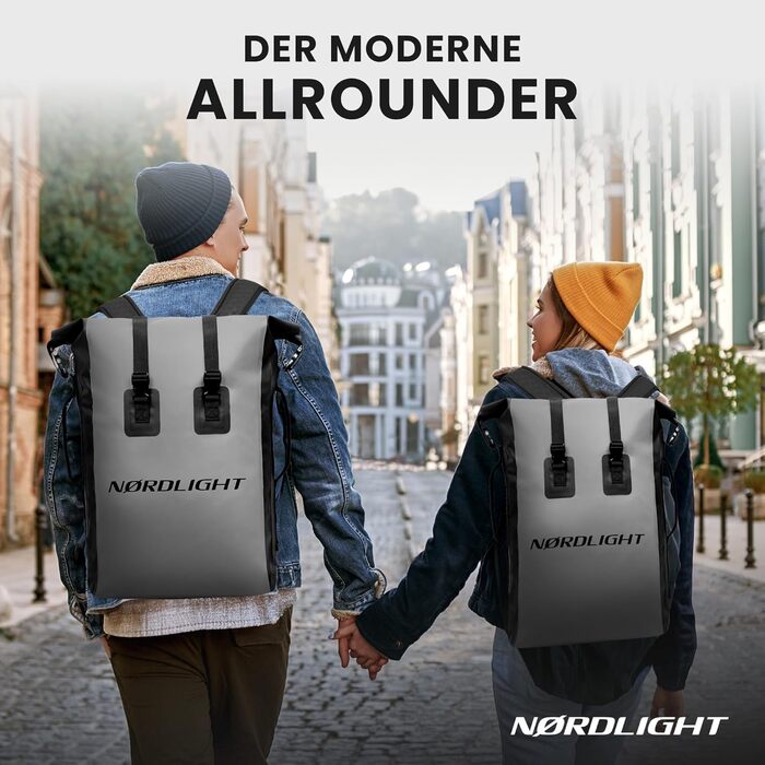 Водонепроникний рюкзак Nordlight Dry Bag 35л з Roll Top, для водного спорту, велосипеда, кур'єра, трекінгу, риболовлі - Сірий