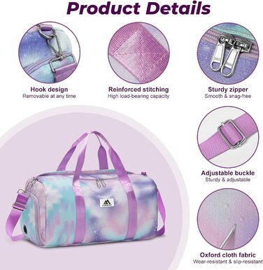 Спортивна сумка Flintronic для дівчаток та жінок, дитяча сумка для плавання з відділенням для взуття та вологостійкою кишенєю, для фітнесу, танців та подорожей, фіолетова, 46x20x25 см