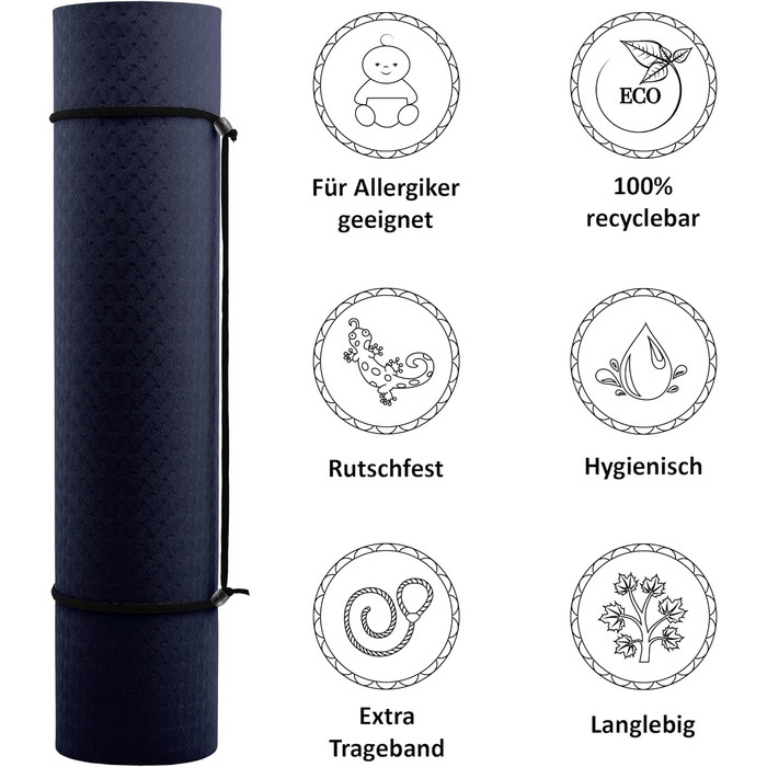 Килимок для йоги REFIT FITNESS Perfect-Fit 190 x 60 x 0,6 см з покриттям GeckoGrip & Sensi-Plus TPE. Нековзкий, без шкідливих речовин, з ремінком для перенесення. Підходить для гімнастики та спорту.